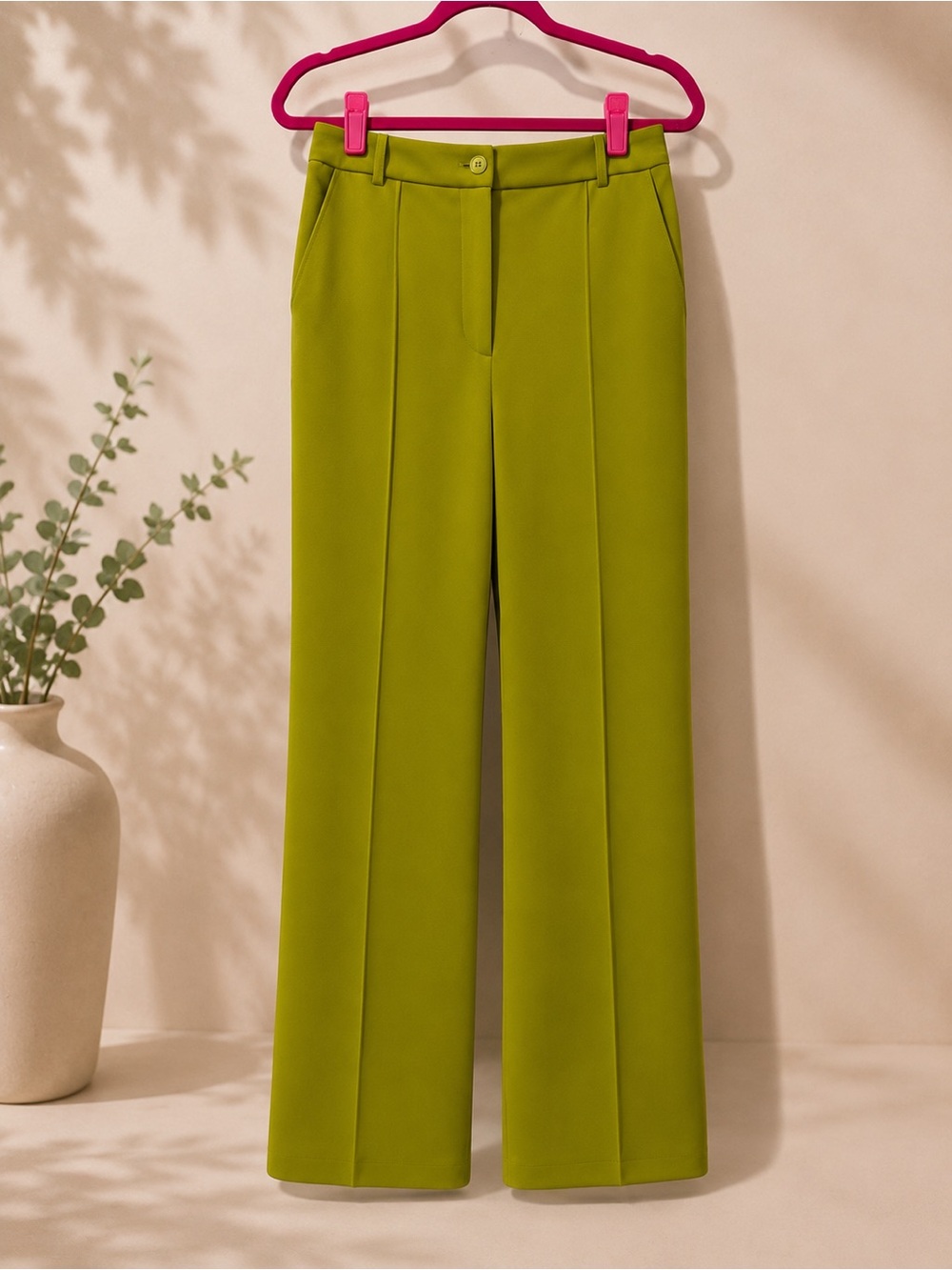 Olive Green Wide-Leg Dress Pants